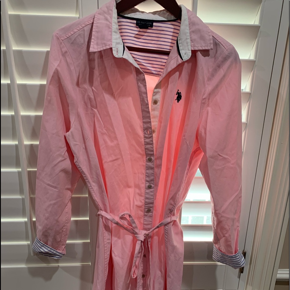 U.S. Polo Assn. belted Oxford dress- pink - size L